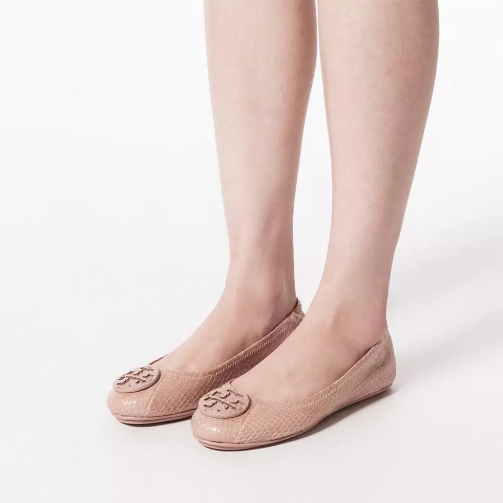 Tory Burch $228 Minnie Travel Ballet Flats Snake Embossed MANY SIZES Meadowsweet - Picture 12 of 15